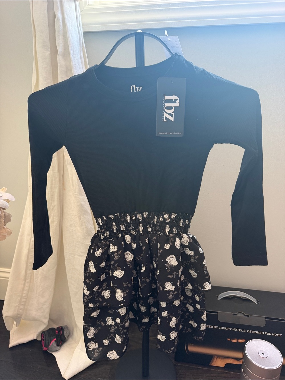 Flowers by Zoe Black Top with Black & White Floral Skirt Girls Dress